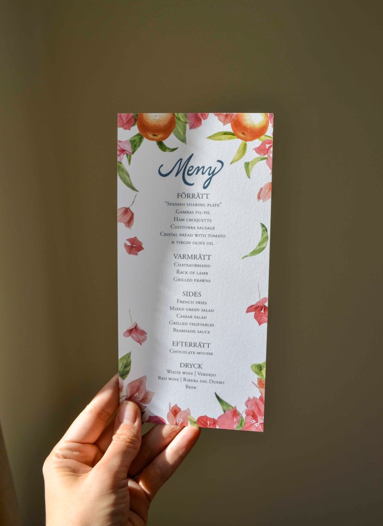 Wedding Menu Design Watercolour Flowers